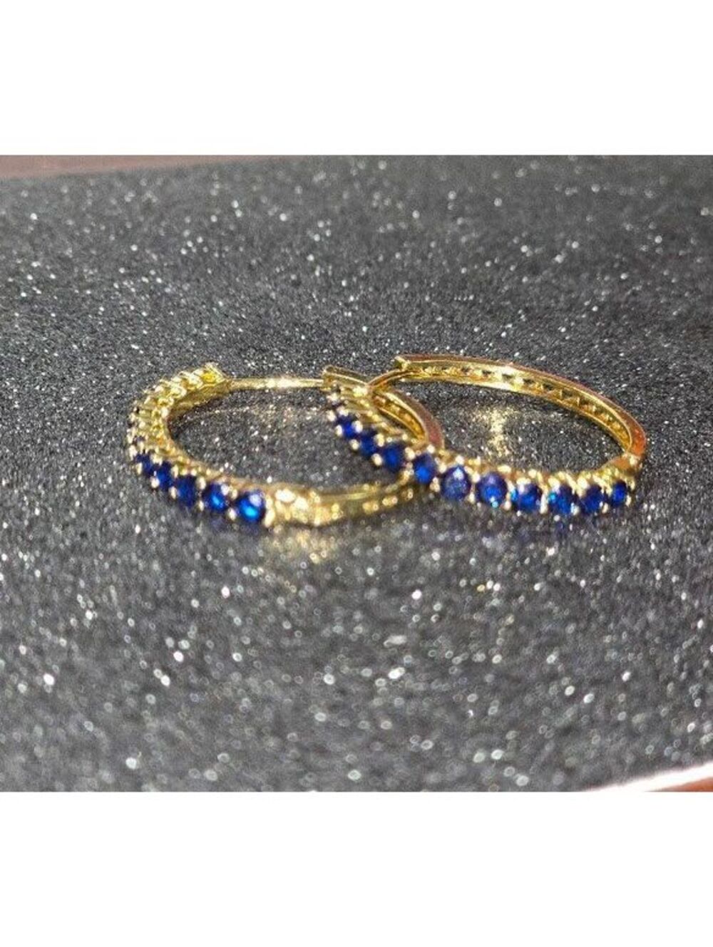 Elegant Gold Hoop Earrings with Blue Gemstones